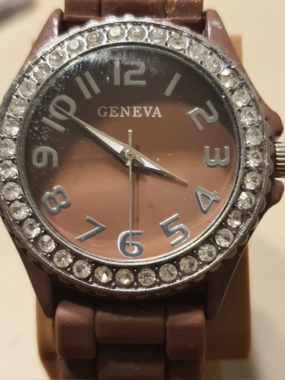 🦋10/$20🦋 Geneva Silver/Brown Rhinestone Silicone Women's Watch